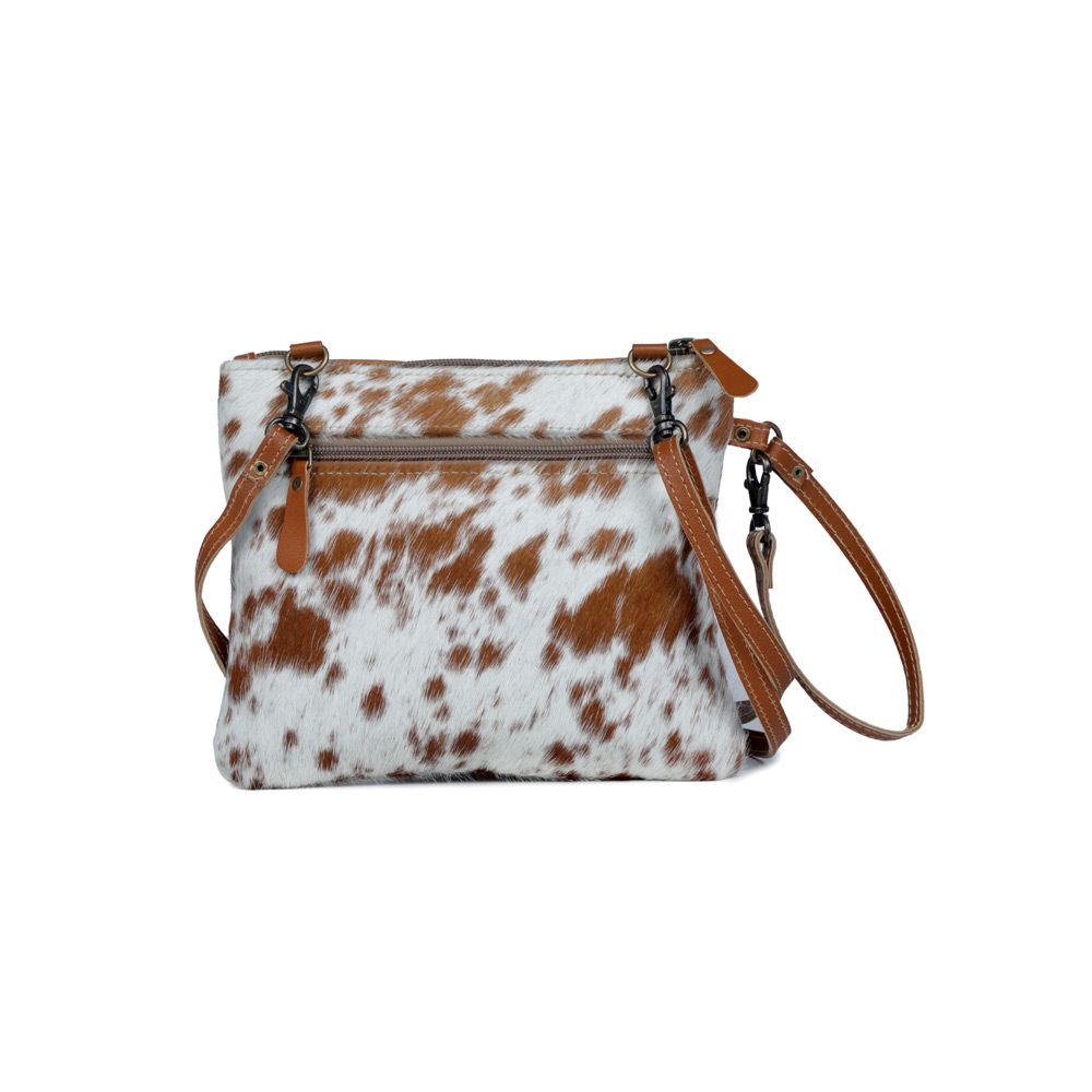 ORNATE BROWN LEATHER & HAIR ON CROSS BODY BAG