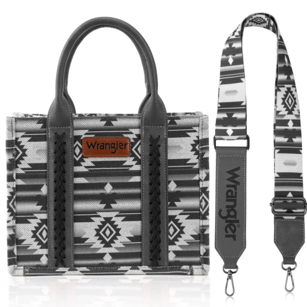Wrangler Southwestern Print Small Canvas Tote/Crossbody -Black