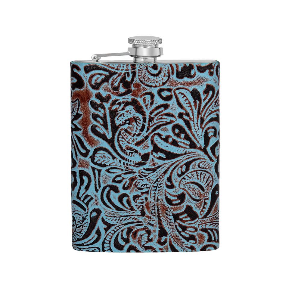 MOUNTAIN TRAIL FLASK IN HAND-TOOLED LEATHER