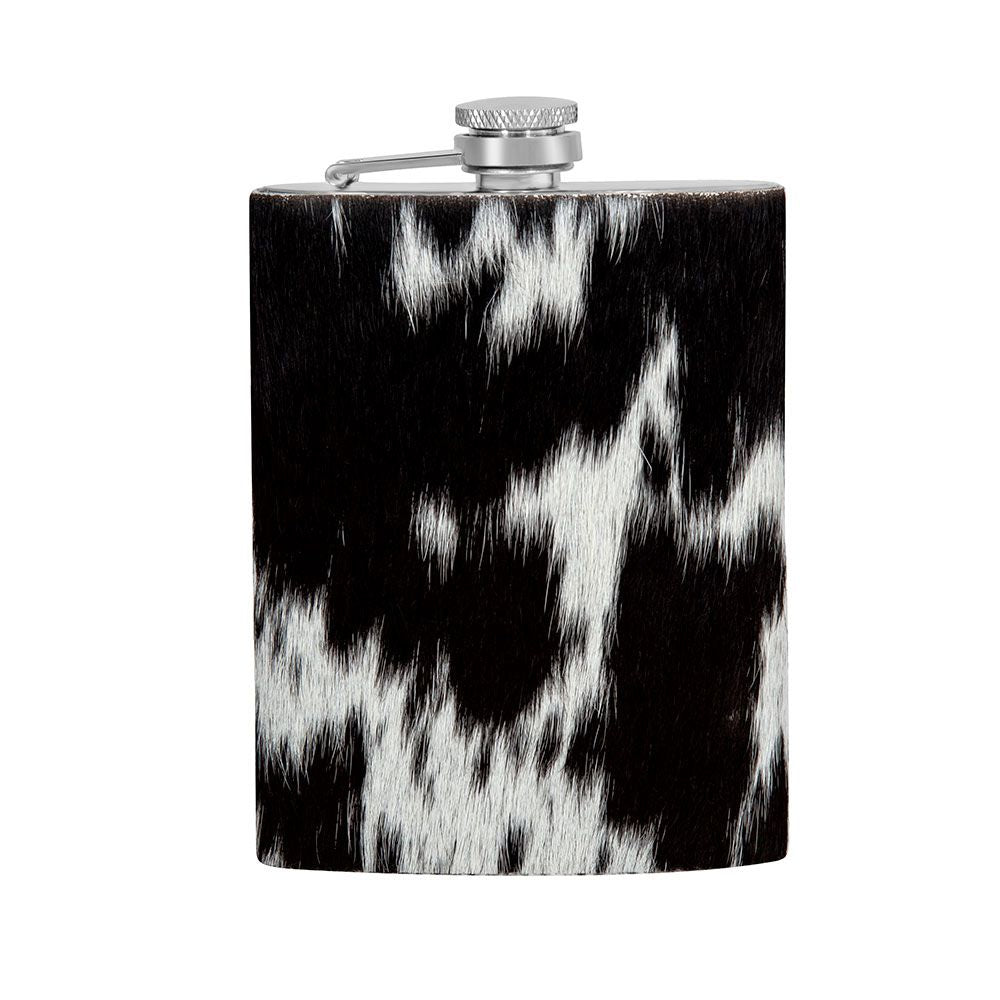 MOUNTAIN TRAIL FLASK IN DARK HAIR ON HIDE