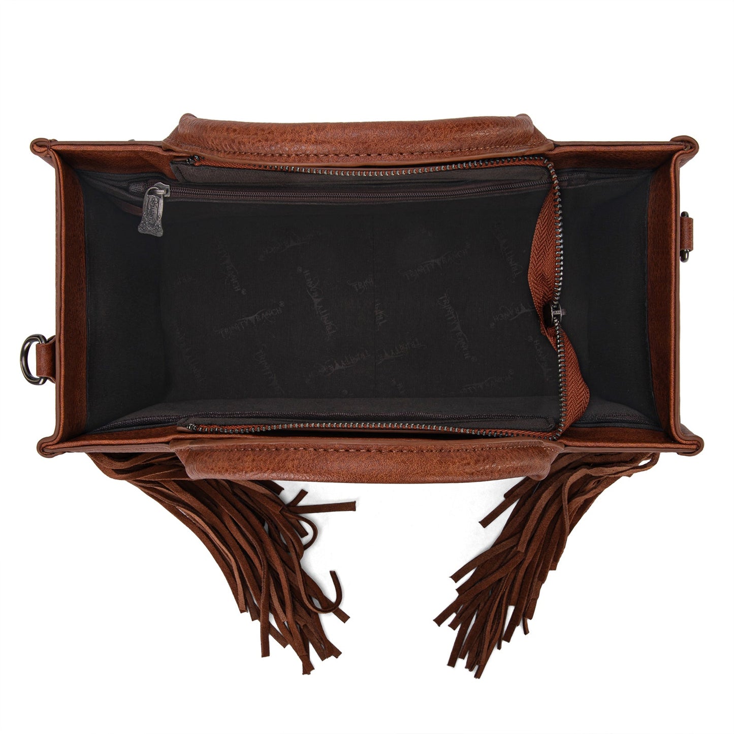 Trinity Ranch Floral Tooled Fringe Concealed Carry Tote/Crossbody Brown