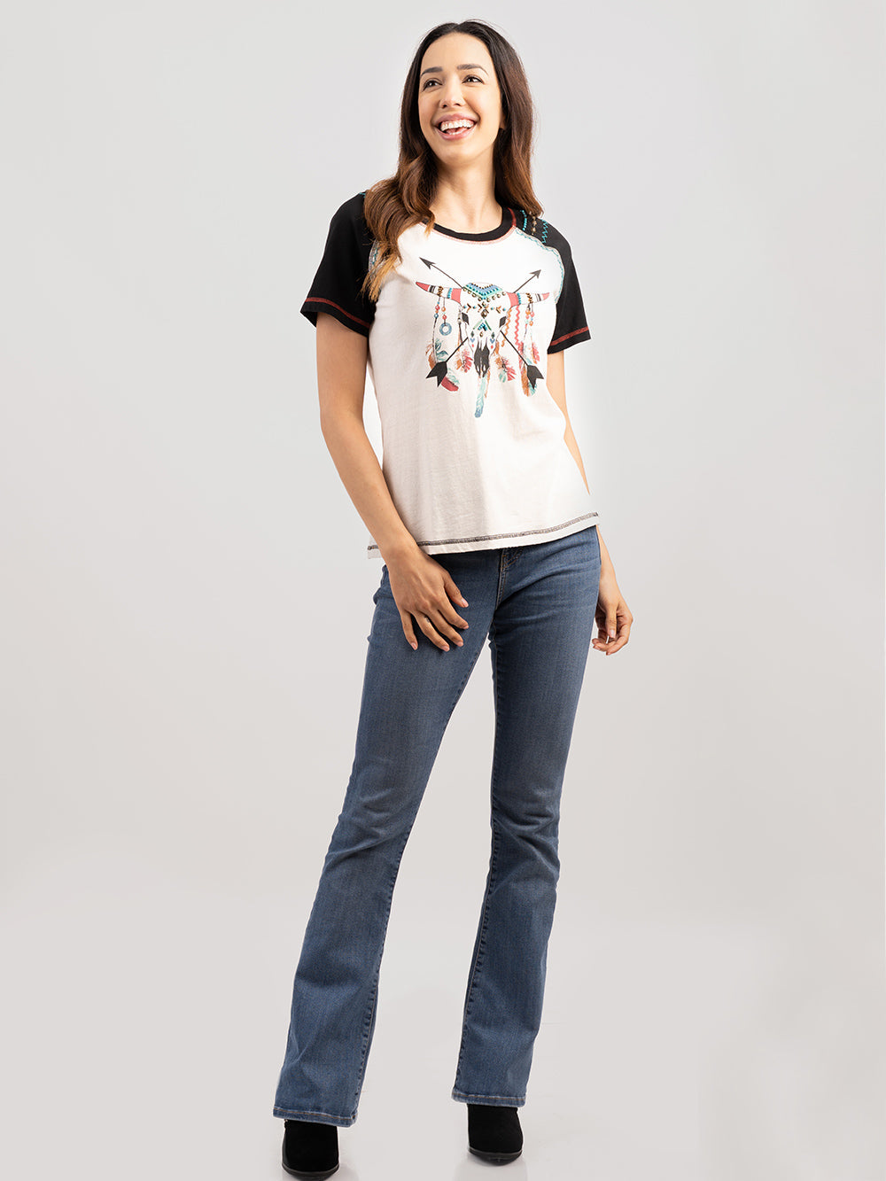 Delila Women Mineral Wash Bull Graphic Short Sleeve Tee
