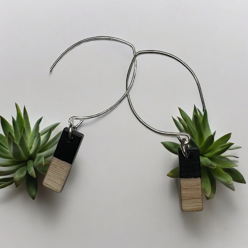 Silver Wooden and Resin Dancing Earrings