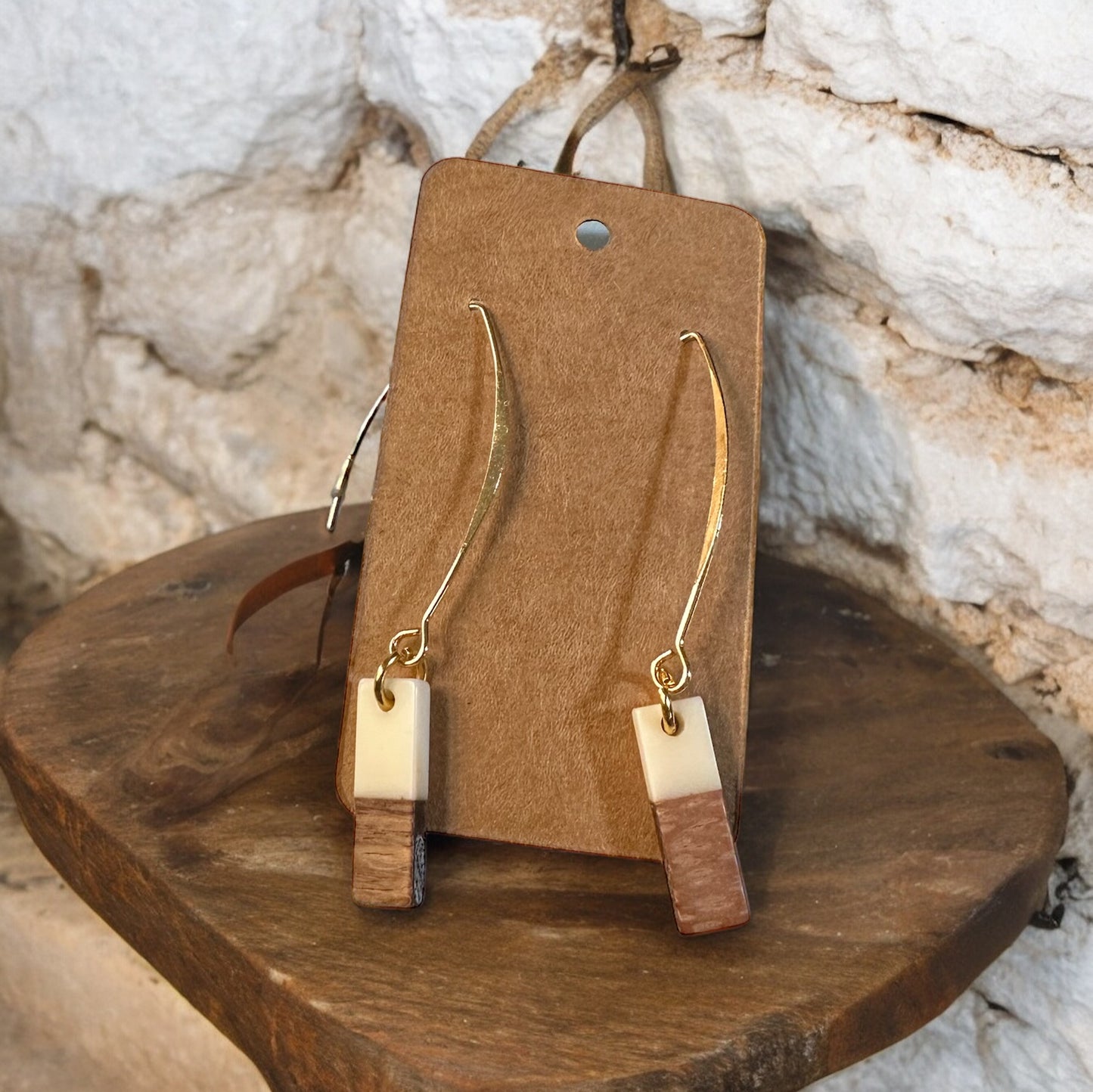 Gold Wood & Resin Dancing Earrings