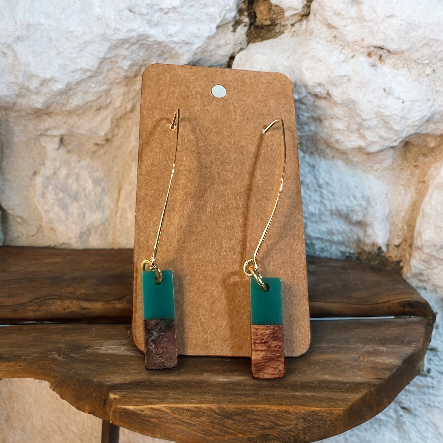 Gold Wood & Resin Dancing Earrings