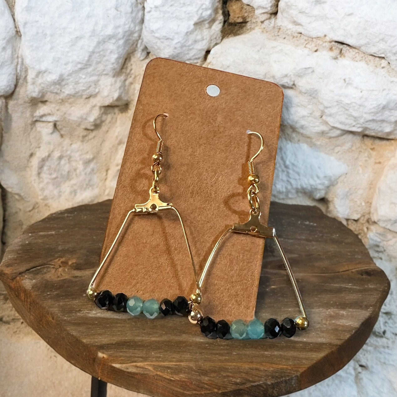 Gold Black and Turquoise bead earring