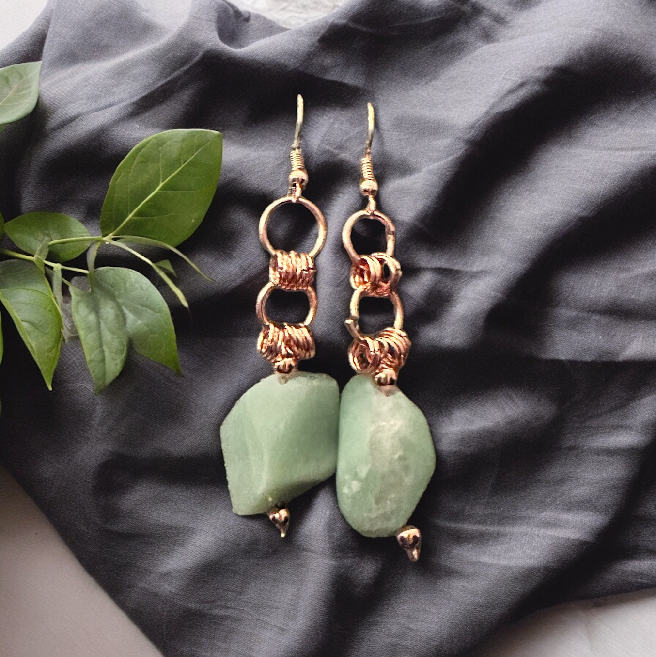 Copper and Matte Green Avernturine earring