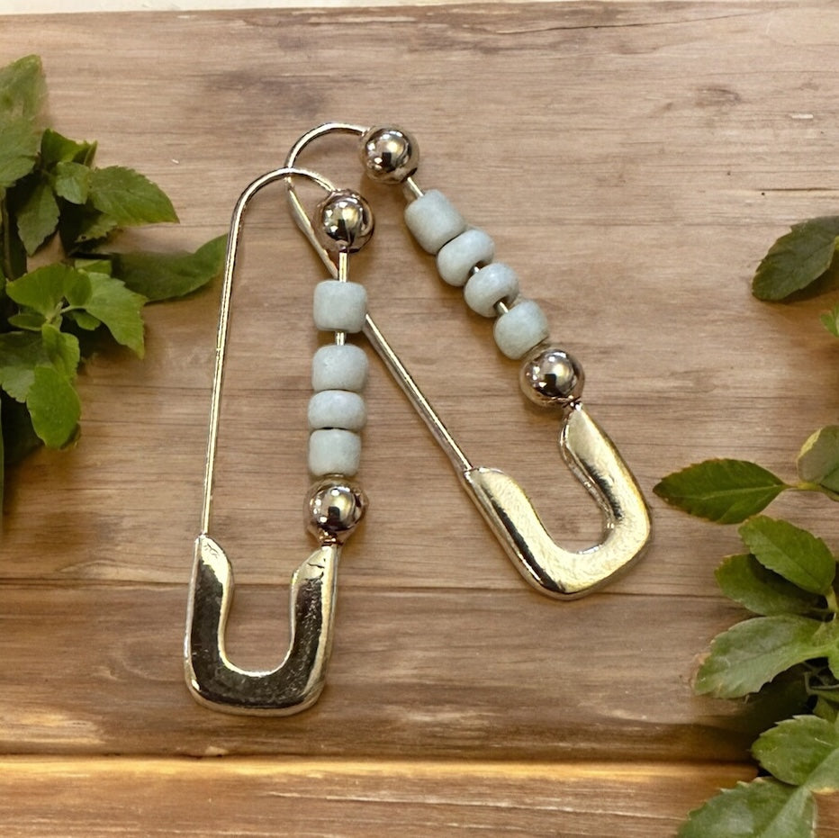 Gold Safty Pin Earrings Red or White