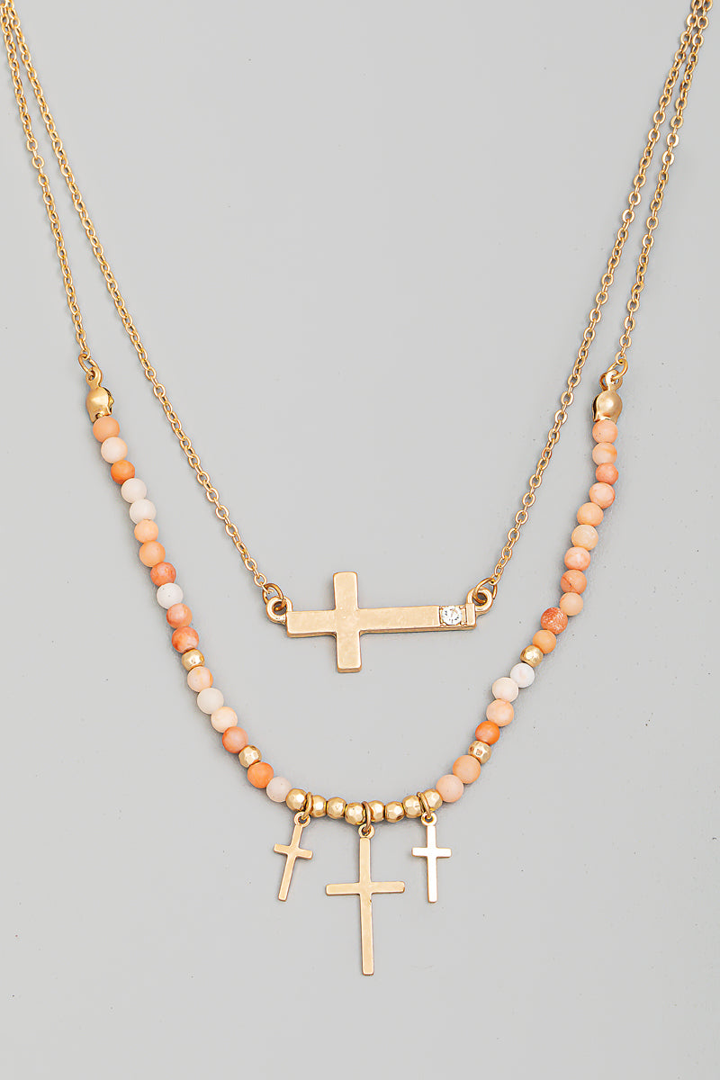 LAYERED MULTI CROSS CHARM NECKLACE