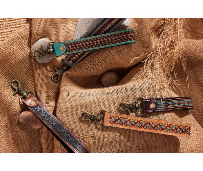 SOUTHWEST BRAID HAND-TOOLED STRAP KEY FOB