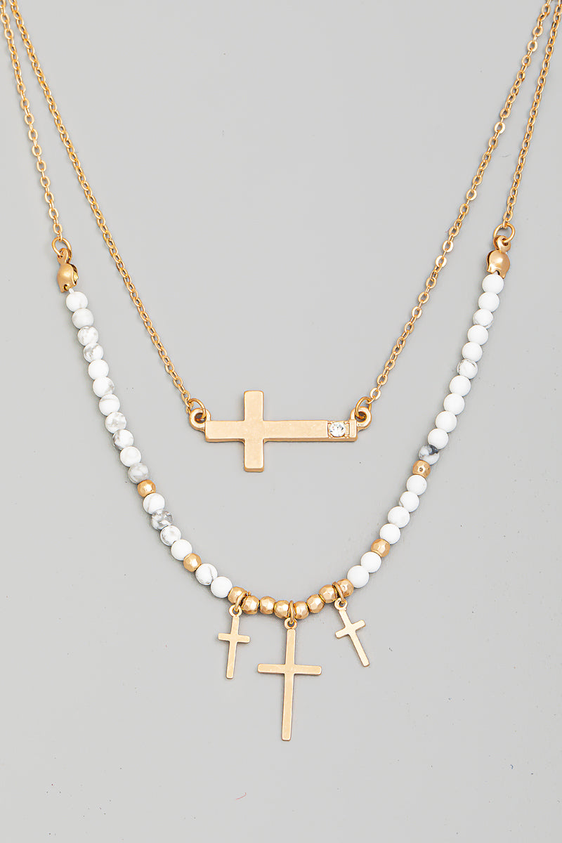 LAYERED MULTI CROSS CHARM NECKLACE