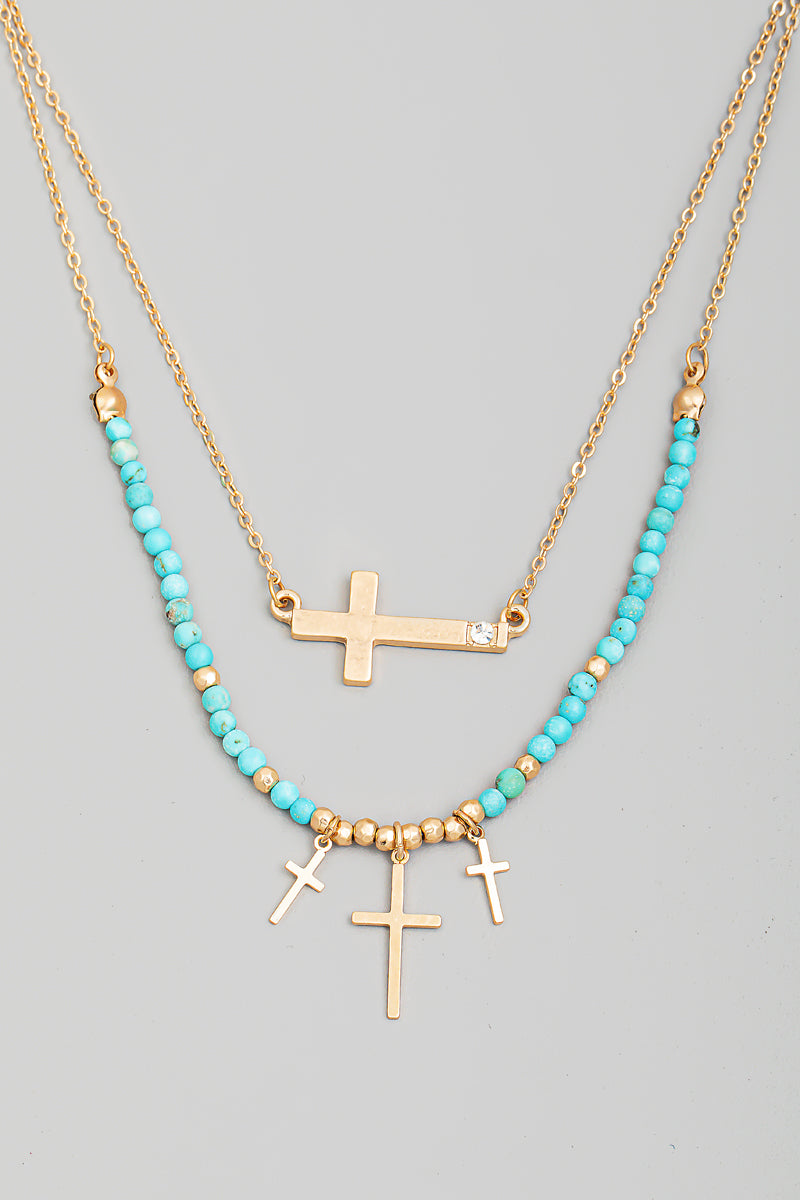 LAYERED MULTI CROSS CHARM NECKLACE