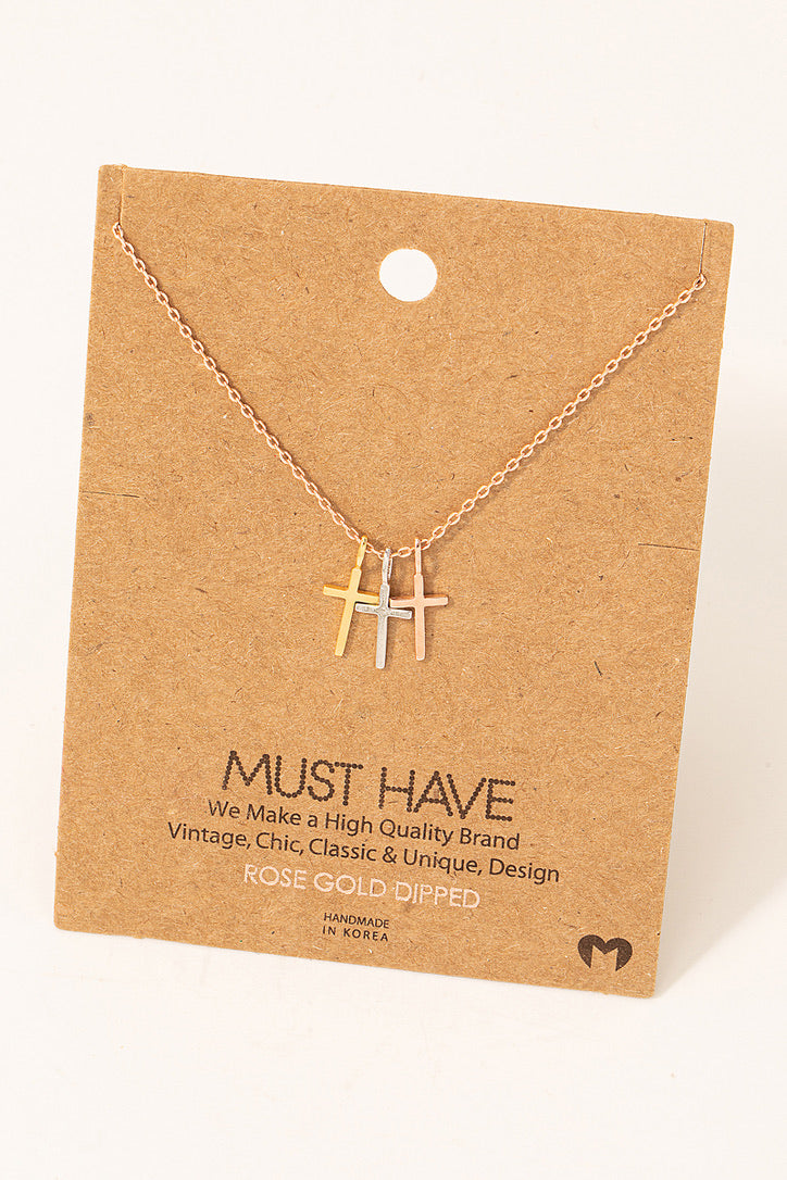 TRIPLE CROSS PENDENT NECKLACE