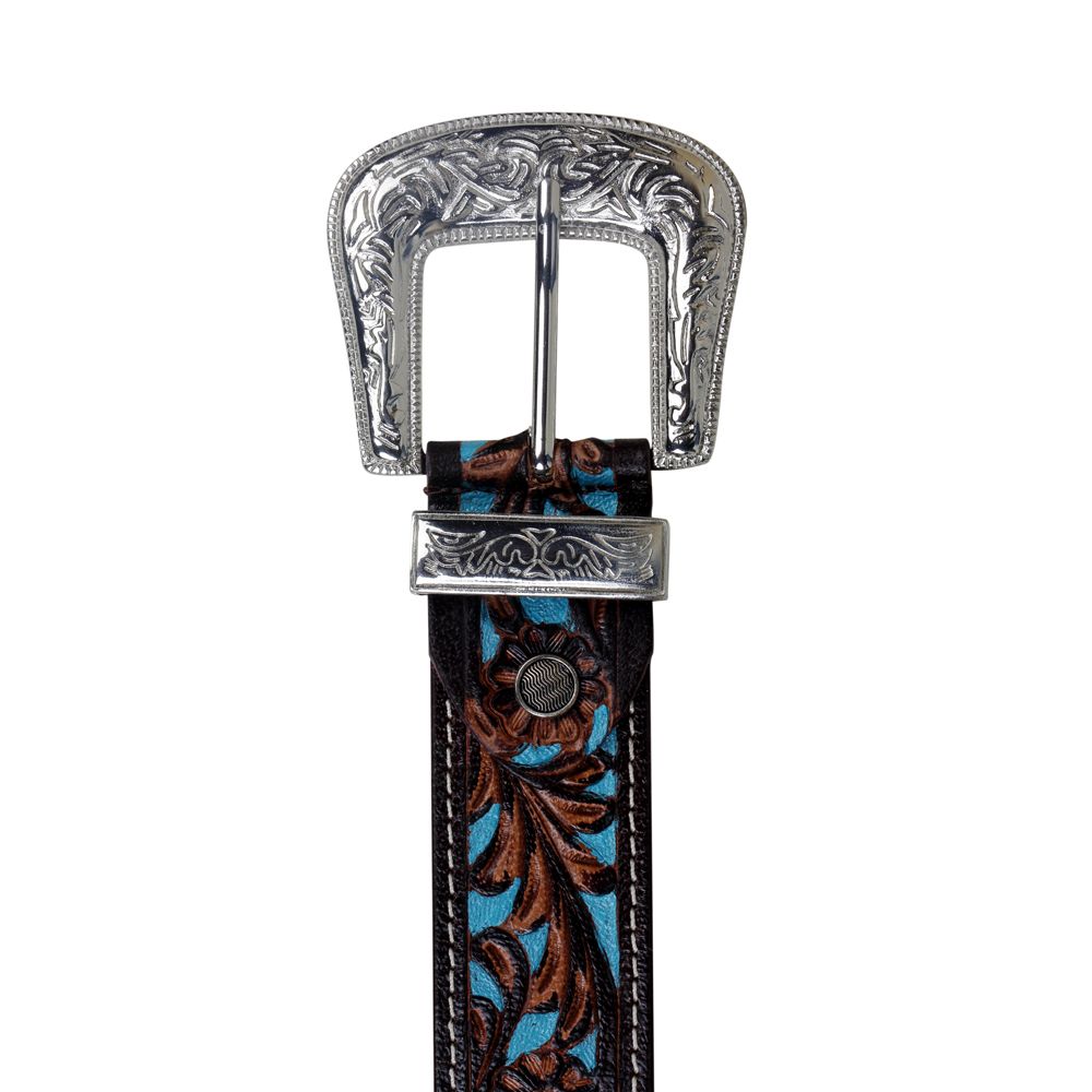 TURQUOISE HAND-TOOLED LEATHER BELT