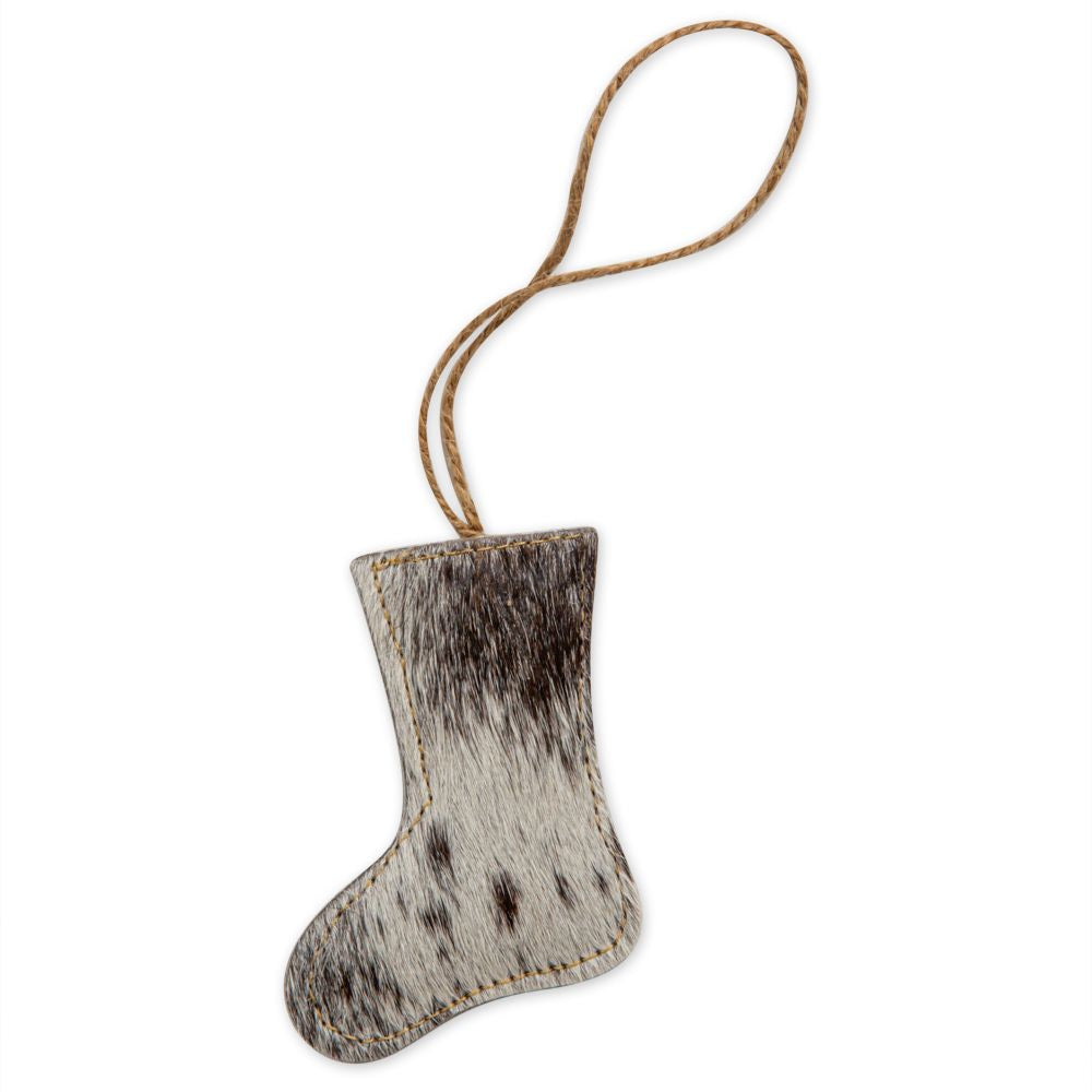 CHRISTMAS STOCKING HAIR-ON HIDE ORNAMENT SET IN BLACK