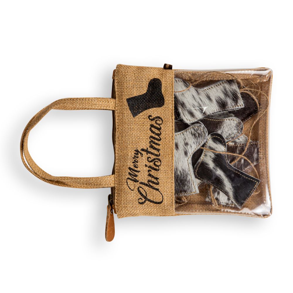 CHRISTMAS STOCKING HAIR-ON HIDE ORNAMENT SET IN BLACK