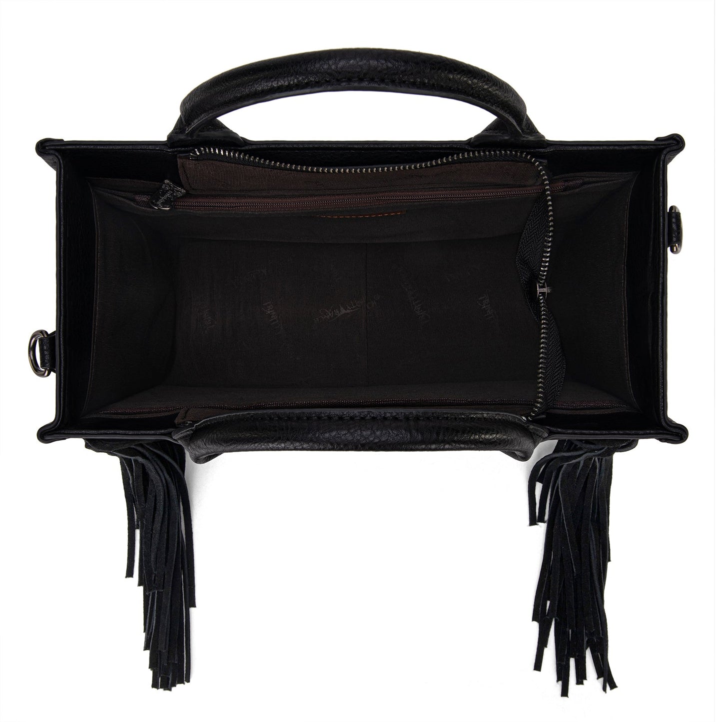 Trinity Ranch Floral Tooled Fringe Concealed Carry Tote/Crossbody Black