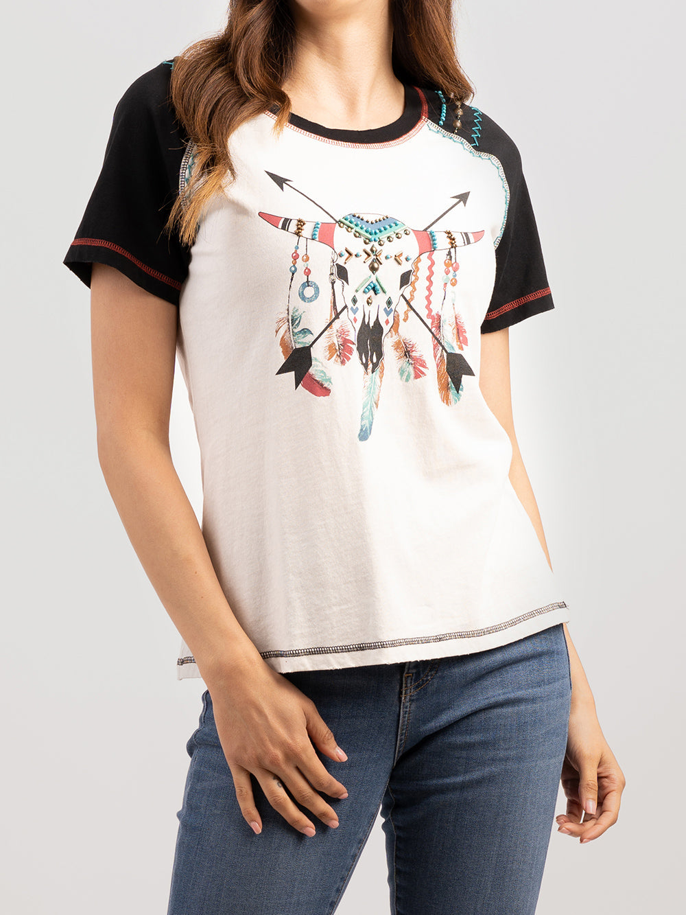 Delila Women Mineral Wash Bull Graphic Short Sleeve Tee