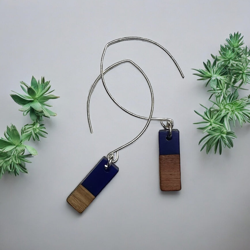 Silver Wooden and Resin Dancing Earrings