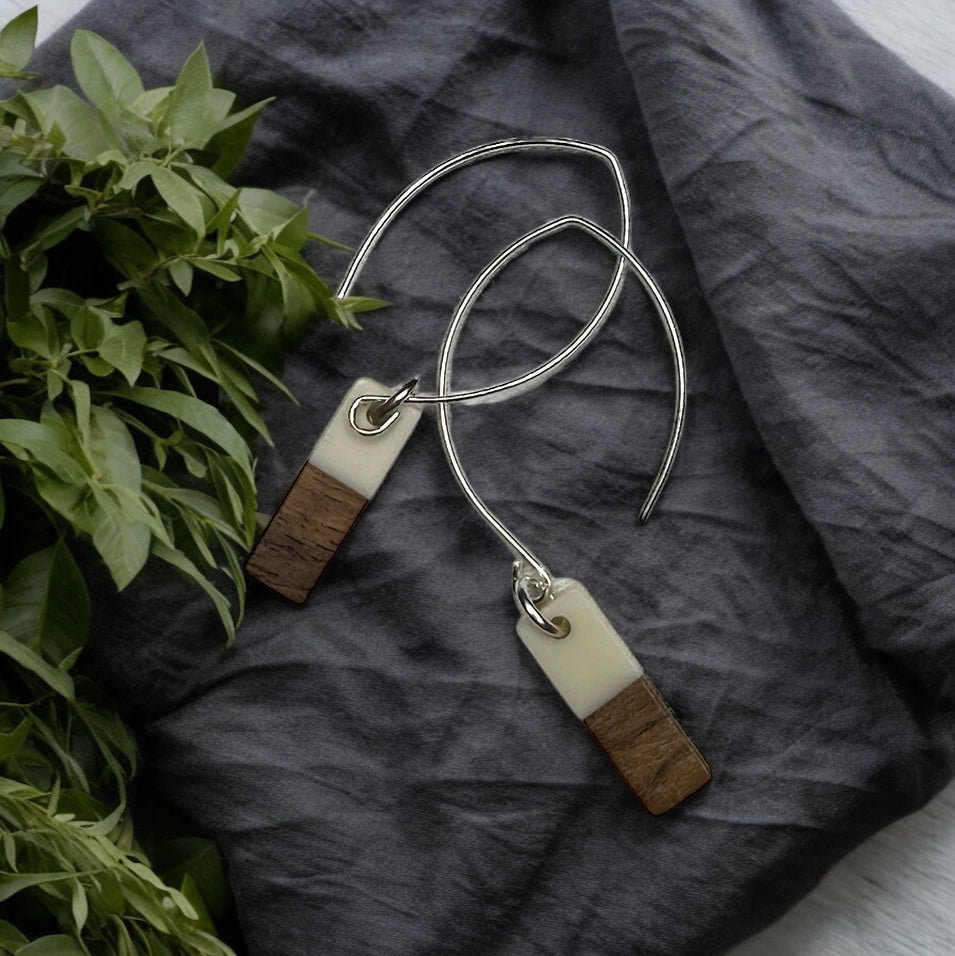 Silver Wooden and Resin Dancing Earrings