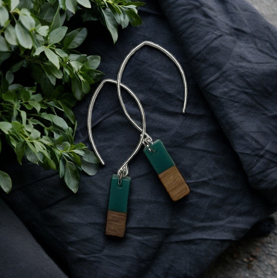 Silver Wooden and Resin Dancing Earrings