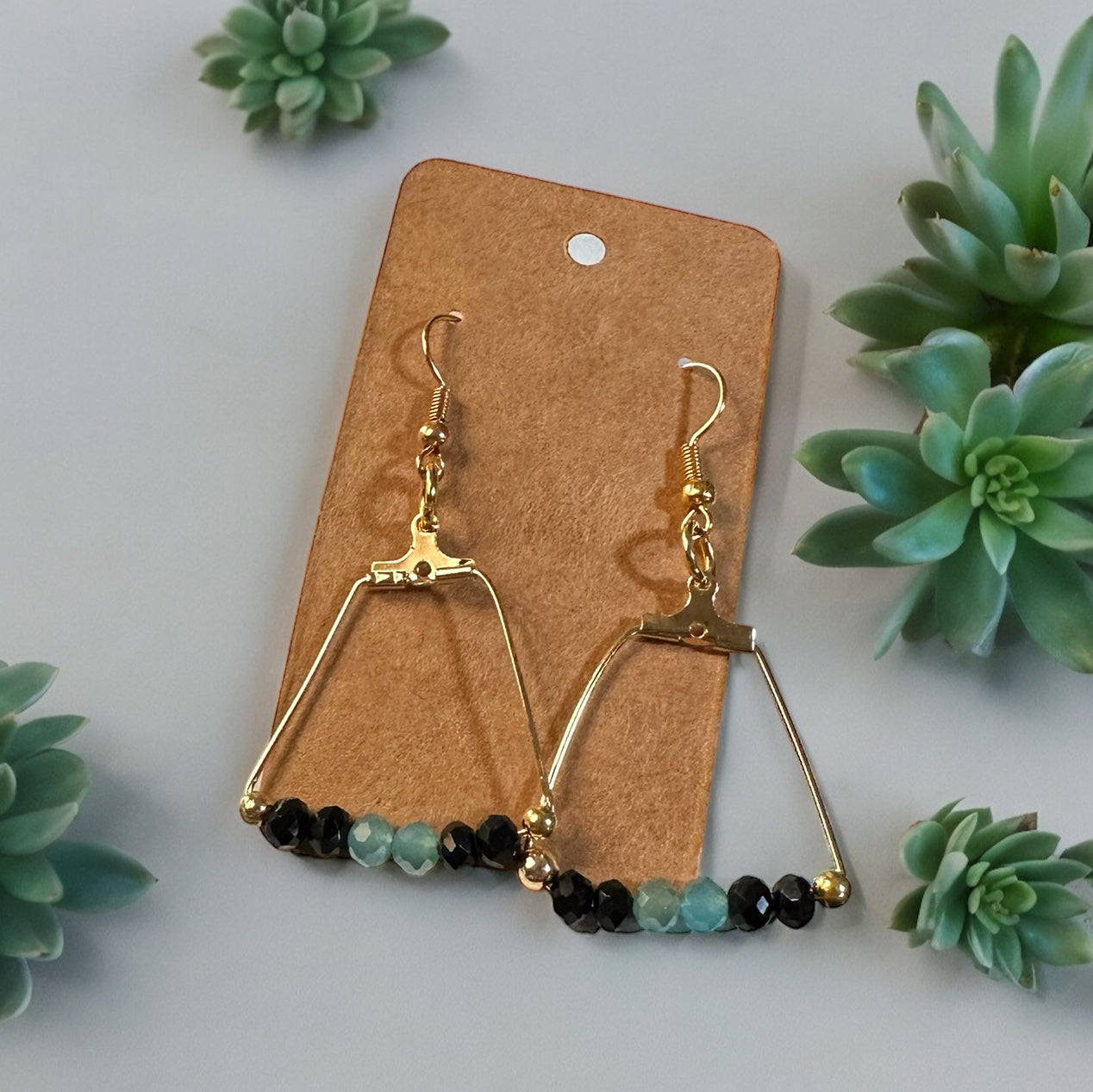 Gold Black and Turquoise bead earring