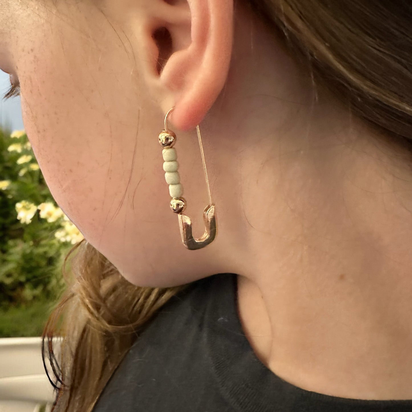 Gold Safty Pin Earrings Red or White