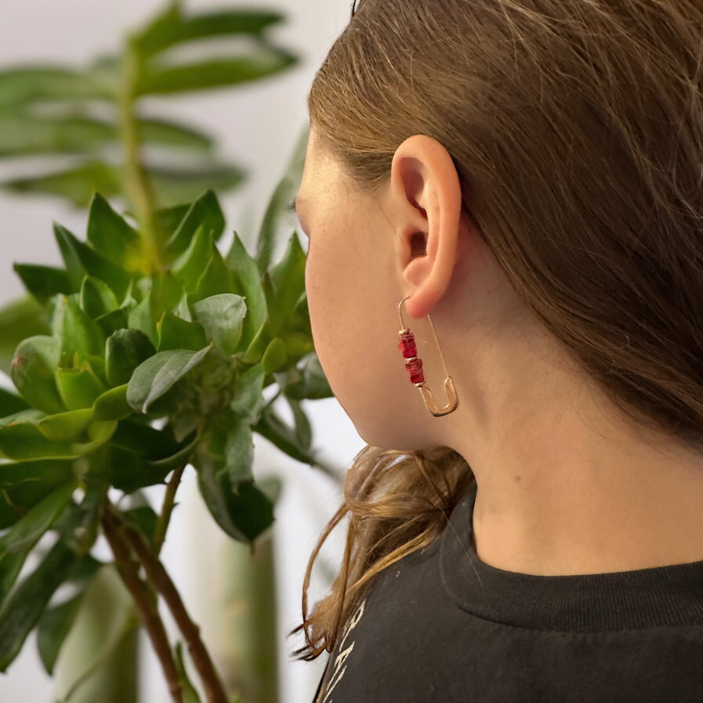 Gold Safty Pin Earrings Red or White