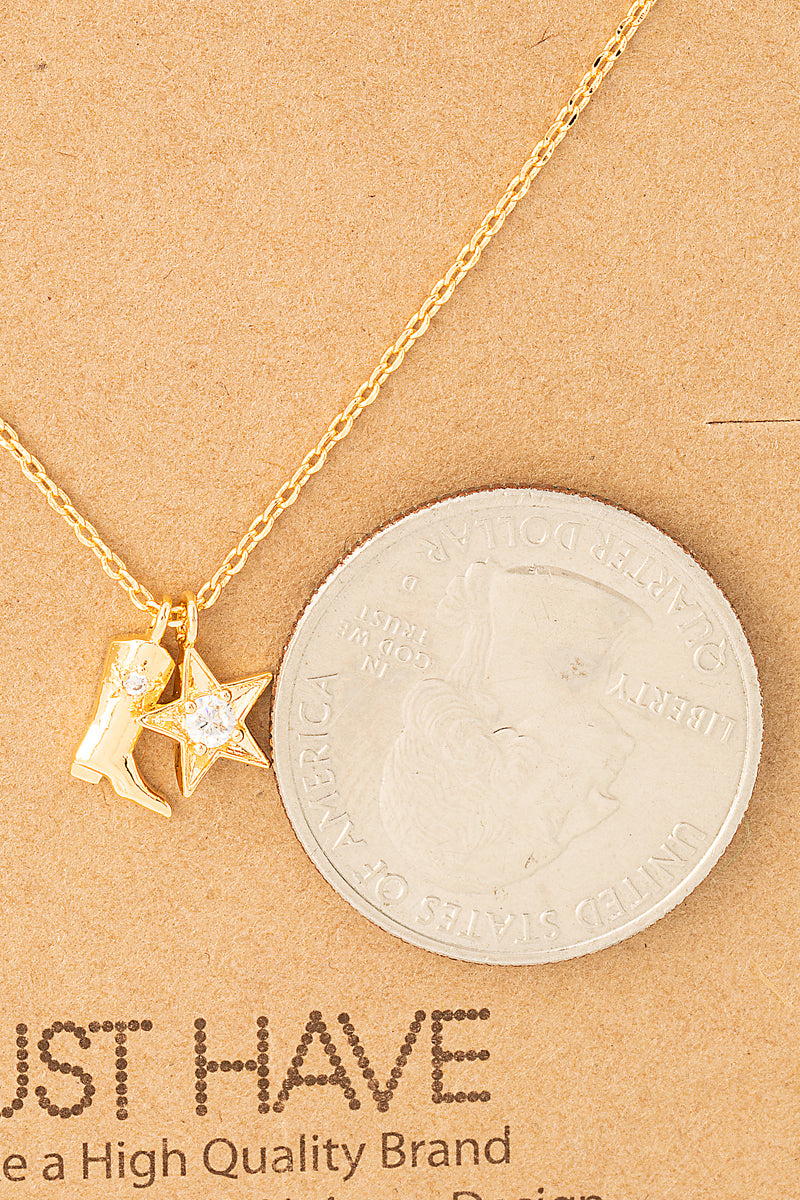 COWBOY BOOTS STAR PENDENT NECKLACE