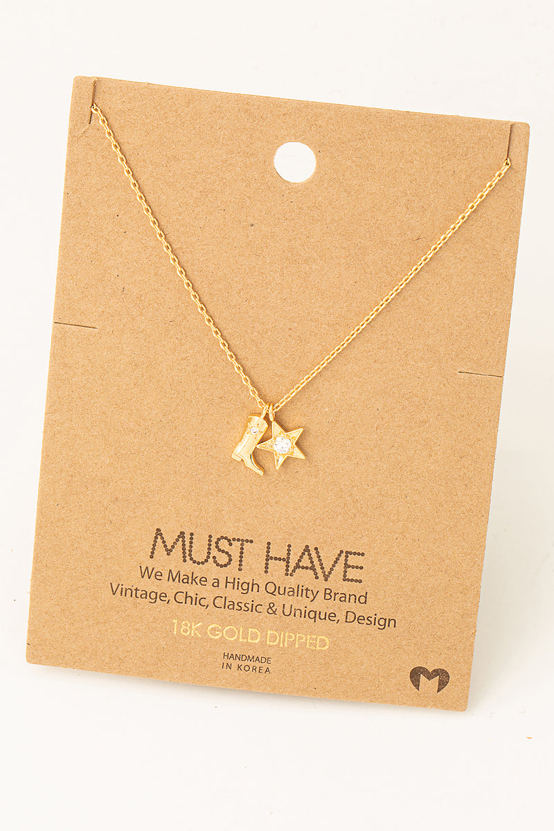 COWBOY BOOTS STAR PENDENT NECKLACE