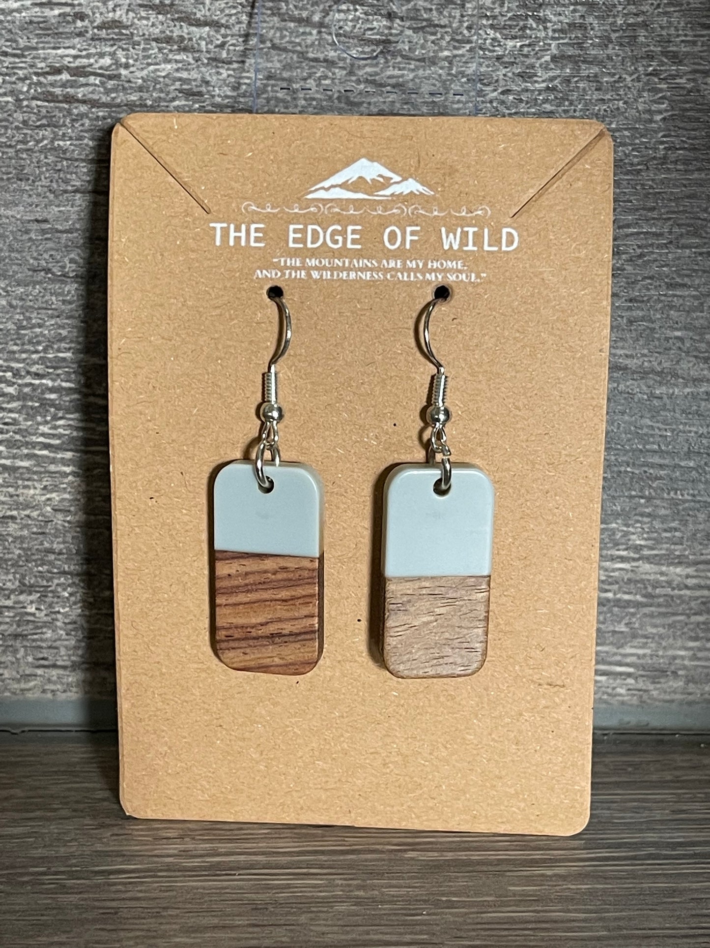 WOODEN AND RESIN RECTANGLE EARRINGS