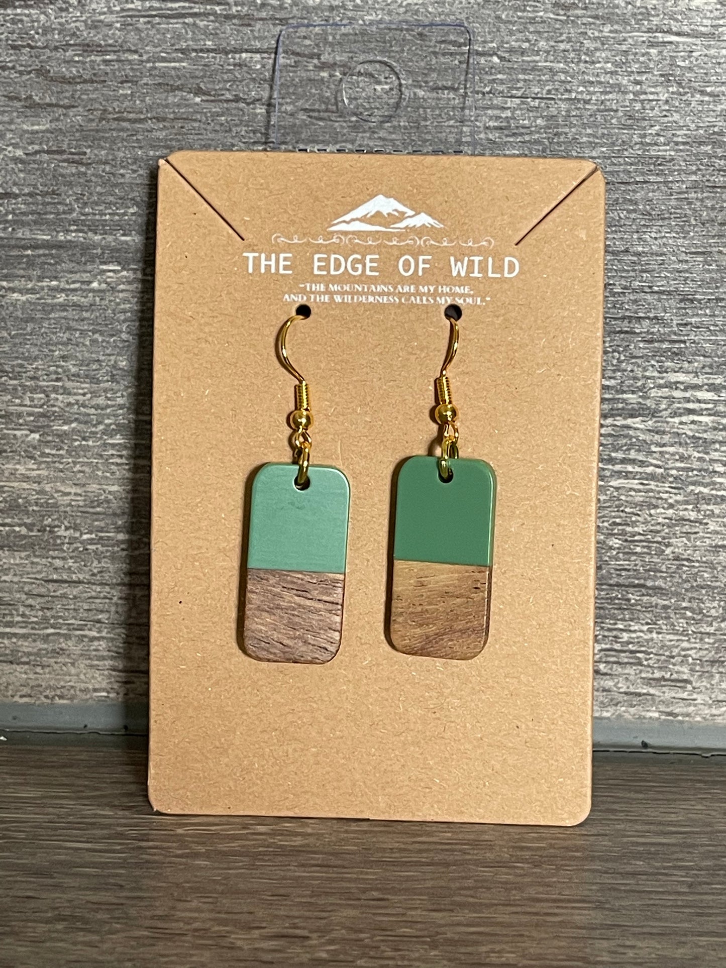 WOODEN AND RESIN RECTANGLE EARRINGS