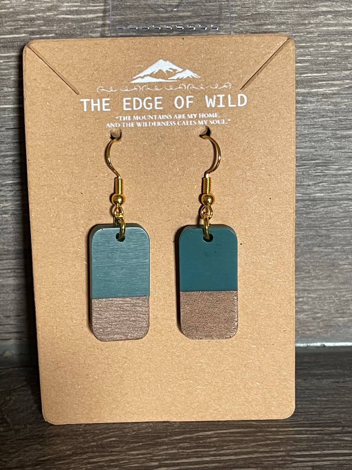 WOODEN AND RESIN RECTANGLE EARRINGS