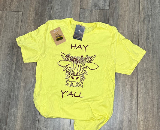 Hay Y ’all HIGHLAND COW T-SHIRT (YELLOW)